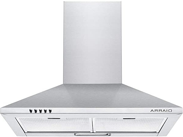 CIARRA CBCS6201 Campana Extractora Decorativa 60cm 380m³/h 65W - 3 Velocidades de Extracción - Evacuación al Exterior y Recirculación Interna por Filtro de Carbón CBCF002 - Acero Inoxidable Plata