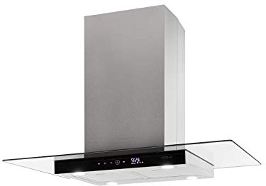 Klarstein Aurelia Campana extractora - Campana isla, Eficiencia energética clase A, 90 cm, capacidad 600 m³/h, 3 niveles, iluminación LED, temporizador, Acero inoxidable y cristal, Plata