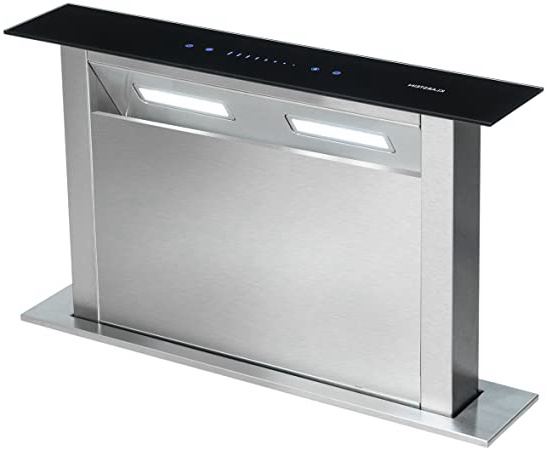 KLARSTEIN Royal Flush Downdraft - Campana extractora replegable, Extracción 430 m³/h, Acero Inoxidable, Cristal, 4 Niveles, Ancho instalación: 60 cm, 28 kg, Negro
