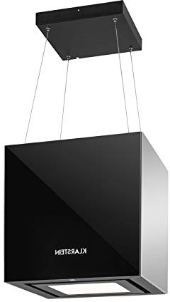 Klarstein Kronleuchter - Campana extractora de techo, Campana isla, Extractor de cocina, Capacidad hasta 600 m³/h, Iluminación LED, Eficiencia energética A, Vidrio espejado, Negro