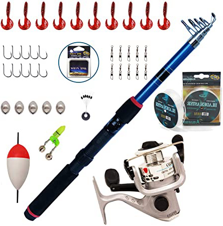 BPS Kit Combo de Pesca Incluye Caña de Pescar Spinning Telescópica Carrete de Pesca Cebos y Accesorios de Pesca para Mar de Agua Salada de Agua Dulce OZL-01071 * 1