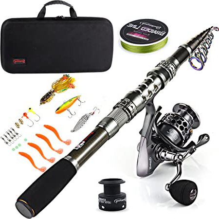 Sougayilang pesca Rod Combos con telescópico caña de pescar Spinning Carretes Pesca Bolsa de transporte para viajes agua salada agua dulce Pesca, 2.1M/6.89FT