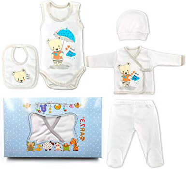 QAR7.3 Ropa Bebé Recién Nacido, 5 Piezas Conjunto, 100% Algodón