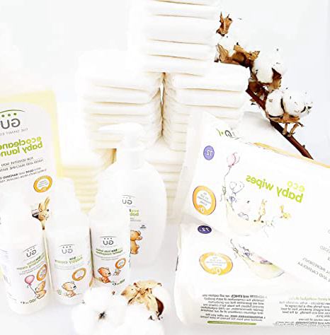 Canastilla Bebé Ecológica COMPLETA- Regalo bebé - Regalo recién nacido- Con 50 pañales- Pieles sensibles - ¡Sin tóxicos!