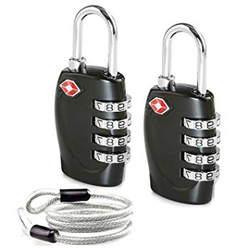Aspen 4 Dígitos Combinación TSA Candado Más Alta Seguridad TSA Luggege Bloqueo con Cable de Acero para el Maleta Equipaje Viaje (Negro)