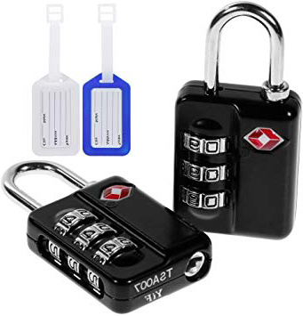 Anpro 2 x TSA Candados de Seguridad - Tres Maletas Código de Bloqueo, Negro y Dos Etiquetas de Equipaje