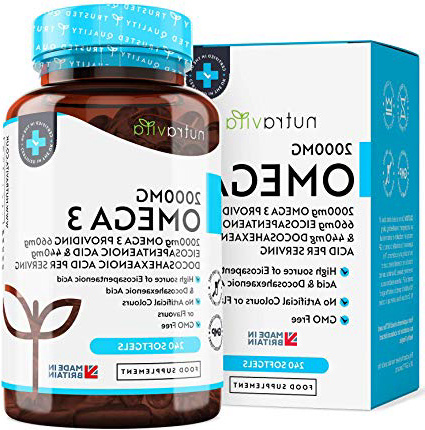 Omega 3 (2000 mg) - 660 mg de EPA y 440 mg de DHA - Omega 3 Capsulas de Gel Suave de Aceite de Pescado Puro - Hecho en el Reino Unido por Nutravita