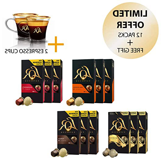 L'OR Espresso Café Espresso paquete de amante - Nespresso® * Cápsulas de café de aluminio compatibles - 12 paquetes de 10 cápsulas (120 bebidas + 2 Tazas de Espresso)