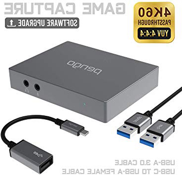 Pengo 4K HDMI Pass-Through Grabber, Capturadora de Video USB 3.0 1080p60, Sin latencia, Funciona con PC, Mac, PS4, Xbox One, Switch (con USB-C Adaptador para Macbook Pro 2016+) (Metalico)