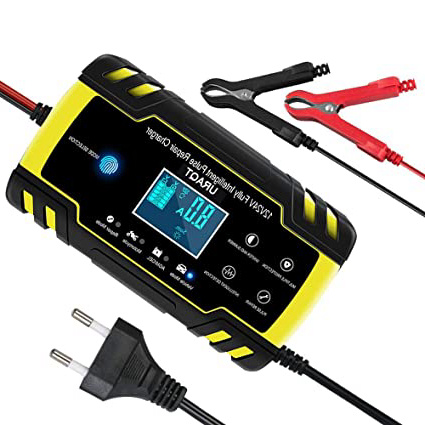 URAQT Cargador Baterias Coche, Mantenimiento Automático Inteligente 12V con Múltiples Protecciones para Coche Moto ATV RV Barco (Amarillo 8A 12V/ 24V)