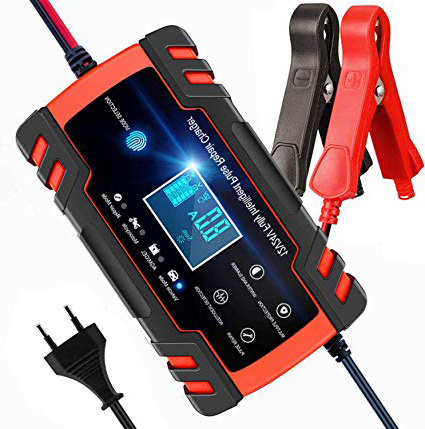 Cargador de Batería, BUDDYGO Cargador de Bateria Coche Moto 12V/24V Full Automático Inteligente Mantenimiento de Batería con Pantalla LCD y Múltiples Protecciones para Automóviles, Motos