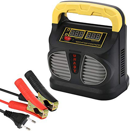 URAQT Cargador de Bateria Coche, Cargador Bateria Moto 10A 12V/24V Mantenimiento Automático e Inteligente con Múltiples Protecciones para Automóviles, Motocicletas, ATVs, RVs, Powersports, Barco
