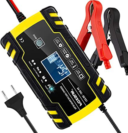 yotame Cargador de Batería Coche Moto Rápido 12V /24V 8A Automático Inteligente Mantenimiento de Batería con Pantalla LCD y Múltiples Protecciones para Coche Moto Barco