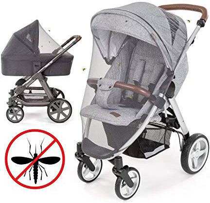 Mosquitera / Red antiinsectos universal para capazo, silla de paseo y cuna de viaje - Protección ideal contra picaduras, resistente, con goma elástica y lavable, color gris