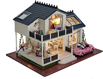 Kit de madera para montaje de casa de muñecas en miniatura, estilo provenzal, con muebles y caja de música con control de voz