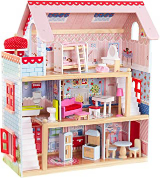 KidKraft-Chelsea Casa madera con muebles y accesorios incluidos, 3 pisos, para muñecas de 30 cm, multicolor, (65054)