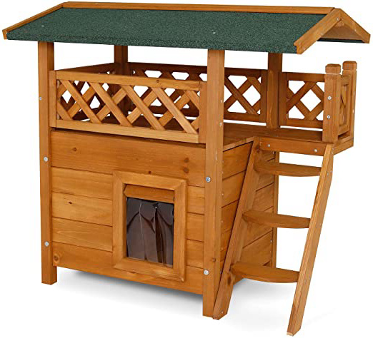 Dibea CH10810, Casa de Gatos, Caseta de Madera, 77 x 50 x 73 cm, con Terraza (marrón)