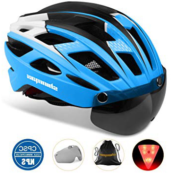 Shinmax Casco Bicicleta con luz, Certificación CE,con Visera Magnética Seguridad Ajustable Desmontable Deporte Gafas de Protección Ligera para Montar Ski & Snowboard Unisex Cascos Bici Adultos