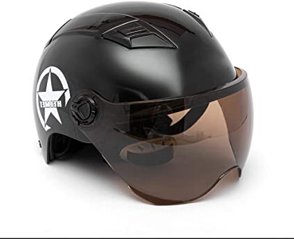 KKmoon Casco Moto Abierto,54-60CM Media Cara Casco con Visera Anteojos, Correa Adjustable para Barbilla, Casco Universal para Hombre y Mujer(Negro)
