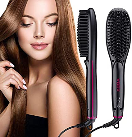 ABOX Cepillo Alisador de Pelo Cerámico con Tecnología Iónica, 8 Diferentes de Temperatura regulable hasta 230º, Cepillo Alisador de Cabello Q20 con Doble Voltaje y Pantalla LCD