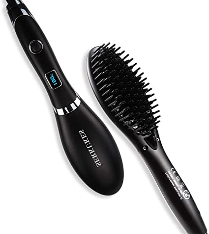 Cepillo Alisador de Pelo Ceramica,Cepillo Alisador Iónico Eléctrico Peine Alisador de Cabello Pelo Profesional (con Tecnología Iónica,5 Temperatura 120℃-200℃,30 Minutos Cierre Automático Seguridad)