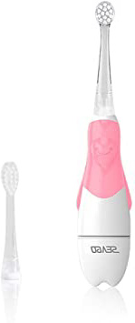 Seago Cepillo de dientes eléctrico para niños de 6 meses a 4 años, cepillo de dientes sónico para bebés con cepillo de luz LED, temporizador inteligente impermeable IPX7, SG513 (513 Rosa)