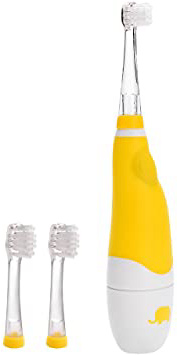 SEAGO Cepillo de dientes eléctrico accionado a batería de Sonic de la batería con la luz del LED y dos cabezas reemplazables del cepillo impermeable para el bebé 6 Month-4 años, amarillo