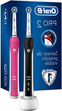 Oral-B 2950N Pro 2 - Cepillo de dientes eléctrico recargable, con tecnología de Braun, 2 mangos, 2 modos incluyendo cuidado de las encías, 2 cabezales CrossAction de recambio