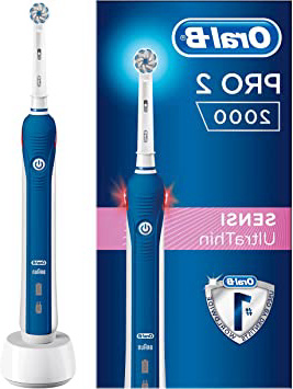 Oral-B PRO 2 2000 Sensi Ultrathin Cepillo de dientes eléctrico recargable con tecnología de Braun, 1 mango azul, 1 cabezal de recambio