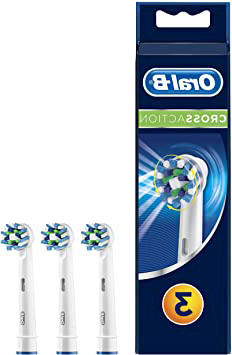 Oral-B Crossaction - Cabezal de Recambio, Set de 3 Recambios para Cepillo Eléctrico Recargable, Cabezal Redondeado con Diseño de Inspiración Profesional para Limpiar Diente por Diente, Blanco