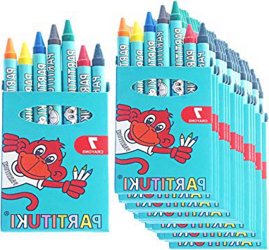 Detalles para Niños Partituki. 25 Cajas de 7 Ceras de Colores. Regalitos y Detalles Fiestas Infantiles. Con Certificado CE de no Toxicidad