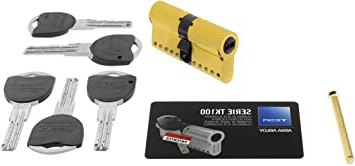 Tesa Assa Abloy TK153030L - Cilindro de Alta Seguridad, TK100, Doble Embrague, Leva Larga, Latonado, 30 x 30 mm