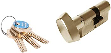 Tesa Assa Abloy, T85B3030L, Cilindro de seguridad T80, Leva larga, Botón, 30x30mm, Latonado