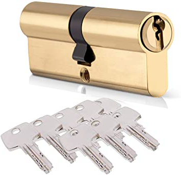Cilindro de Alta Seguridad, HOMEK Cilindro de Cerradura 40/40(80mm) con 8 llaves, Cilindro de Doble Vuelta para Puertas, Latonado