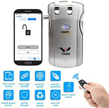 WAFU WF-010U Cerradura Inalámbrica Inteligente Cerradura Invisible Cerradura Control Remoto Desbloqueo de iOS Android APP con 4 Control Remotos, Plata