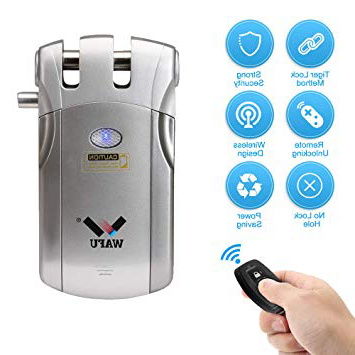 WAFU WF-018U Cerradura Electronica Invisible, Cerradura Invisible, Diseño de Sin Agujero, Método de Bloqueo de Tigre, con 4 Control Remotos, Plata