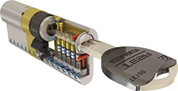 Tesa Assa Abloy TK153030L - Cilindro de Alta Seguridad, TK100, Doble Embrague, Leva Larga, Latonado, 30 x 30 mm