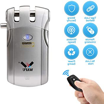 WAFU WF-018U Cerradura Electronica Invisible, Cerradura Invisible, Diseño de Sin Agujero, Método de Bloqueo de Tigre, con 4 Control Remotos, Plata