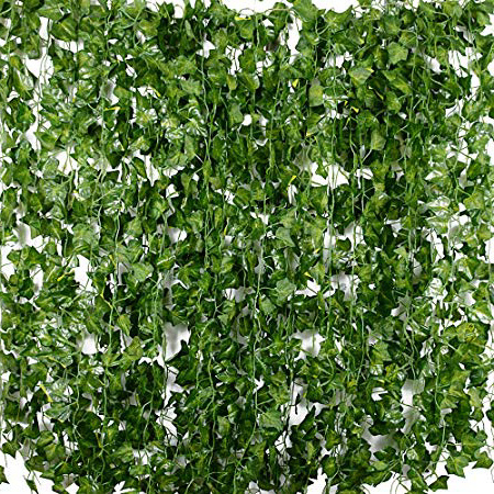 Plantas Hiedra Artificial (24pcsx2m) Hiedra Hojas de Vid Artificial Enredadera Guirnalda Decorativa para Decoración Hogar Escalera Ventana Balcón Valla Jardín Boda Mesa Fiesta Interior y Exterior