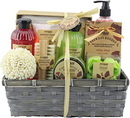 BRUBAKER Cosmetics Set de Baño y Ducha"Garden Flowers" - Fragancia de Flores de adormidera - Set de regalo de 14 piezas en una cesta - con cepillo de uñas