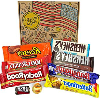 Mini Cesta Chocolate Americano| Surtido incluye Reeses Hershey Butterfinger | Golosinas para Navidad Reyes o para regalo | En una Caja de Regalo del Caramelo Retro