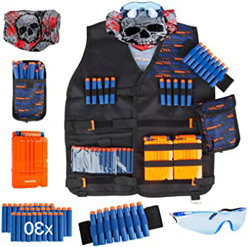 LVHERO El Kit Chaleco Táctico para Nerf N-Strike Elite Series con Dardos de Recarga, Bolsa de Dardos, Pulsera, máscara de Tubo Facial, Clips de Recarga rápida y Gafas Protectoras para niños