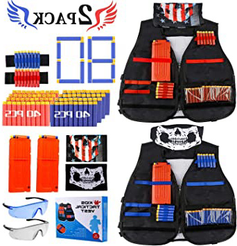 Gaflid Niños Chaleco Táctico, 2 Kit de Chaleco Táctico Nerf N-Strike Elite Series Juguetes Tácticos con 80 Espuma Dardos, 2 Quick Reload Clips, 4 Bullet Wrist Bands, 2 Scarf Mask, 2 Gafas