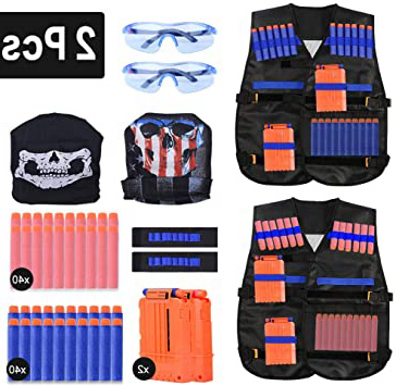 EXTSUD Chaleco Táctico Niños Elite Tactical Chaleco para N-Strike Elite Series con 80 Piezas de Recarga de Dardos, 2 Clips de Recarga, 2 Máscaras Tácticas, 2 Muñequeras y 2 Gafas Protectoras