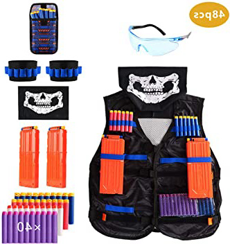 Locisne Kids Jungle Camouflage Tactical Vest Jacket Kit para Nerf Toy Gun N-Strike Elite Series(con 40 Dardos de Espuma+Gafas+máscara+2 Clip Recarga rápida+2 Pulsera de 8 Dardos+Bolsa Dardos)