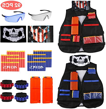 joylink Chaleco Táctico Niño, Kit de Chaleco táctico Rojo y Azul para Nerf Guns Serie N-Strike Elite con 80 Dardos de Espuma