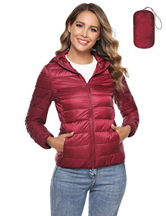 Hawiton Chaqueta de Plumas para Mujer Invierno con Capucha Súper Ligero Chaqueta Exteriores Deportiva Mujer Manga Larga Cremallera