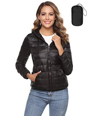 Hawiton Chaqueta de Plumas para Mujer Invierno con Capucha Súper Ligero Chaqueta Exteriores Deportiva Mujer Manga Larga Cremallera
