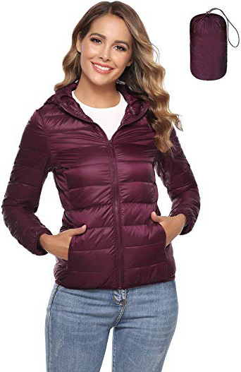 Hawiton Chaqueta de Plumas para Mujer Invierno con Capucha Súper Ligero Chaqueta Exteriores Deportiva Mujer Manga Larga Cremallera