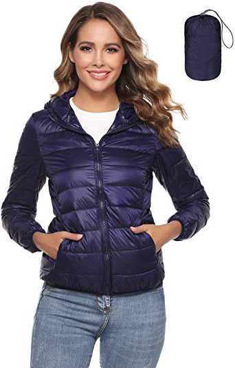 Hawiton Chaqueta de Plumas para Mujer Invierno con Capucha Súper Ligero Chaqueta Exteriores Deportiva Mujer Manga Larga Cremallera